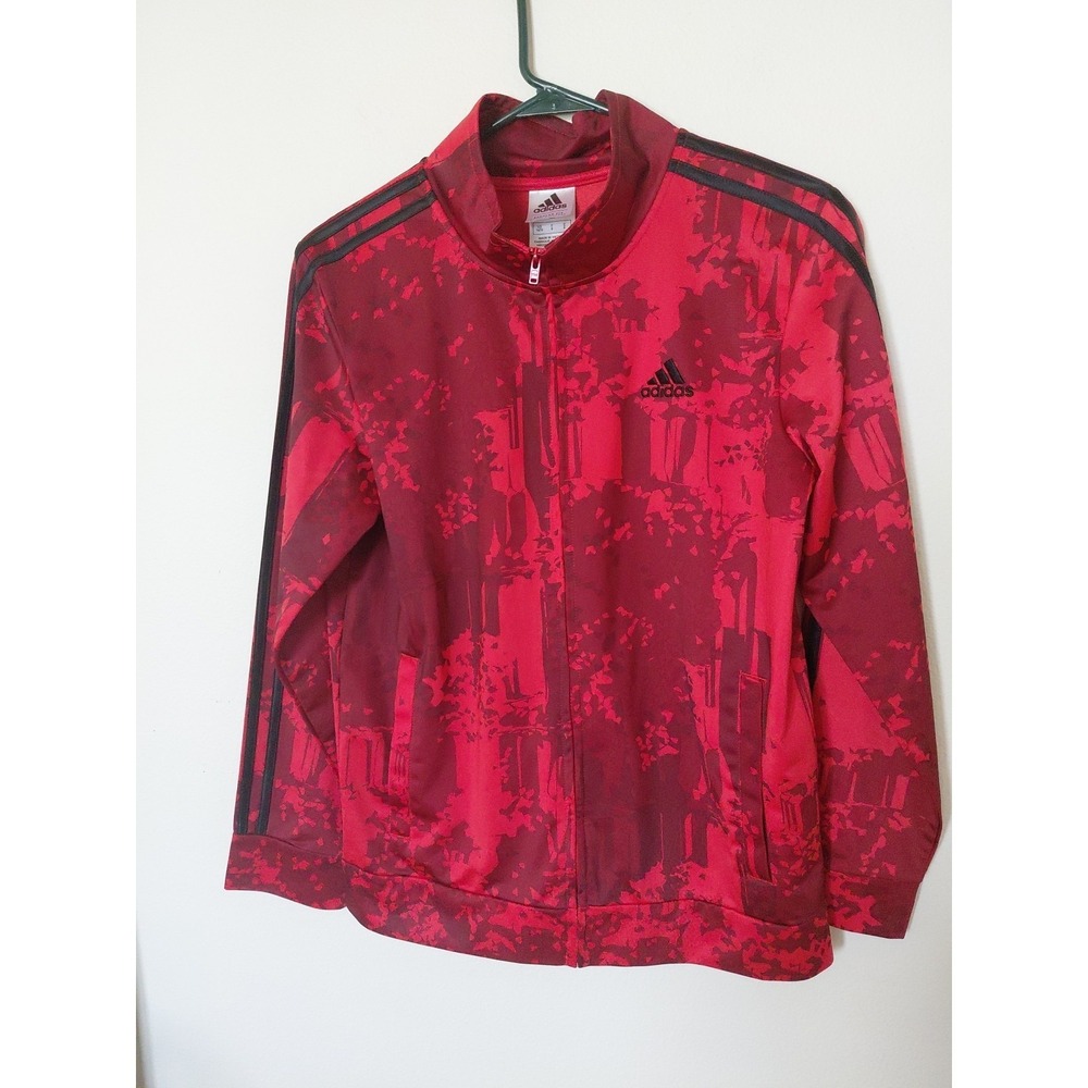 Adidas Red Track Abstract Print Full Zip Up Jacket Boys 14/16 Casual Travel
